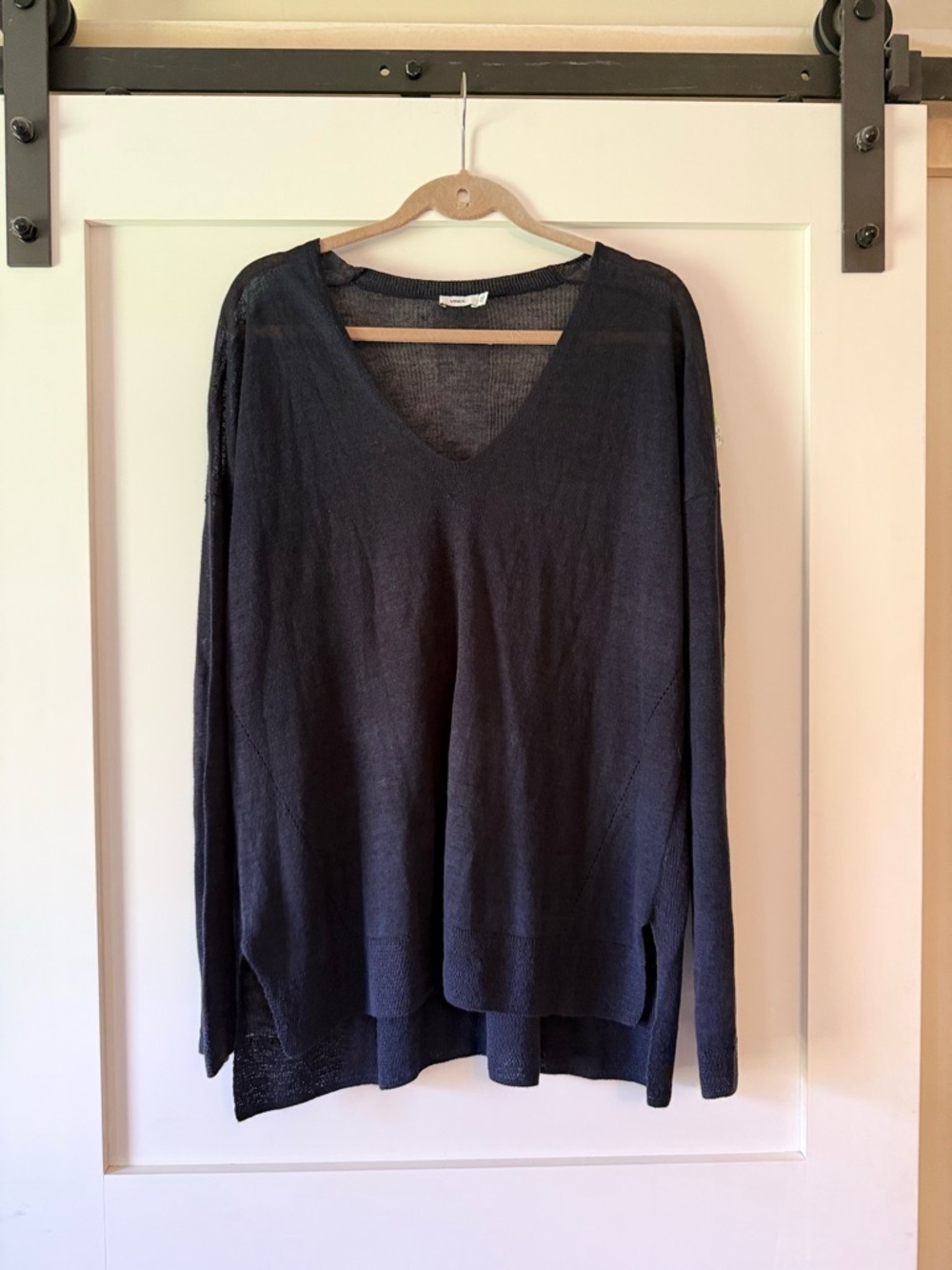 Vince Navy Blue Split Hem V-Neck Sweater